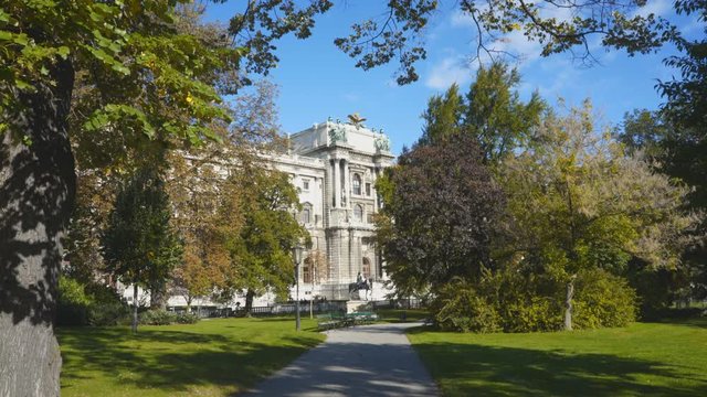 the hofburg palace as viewed from mozart park in vienna, austria