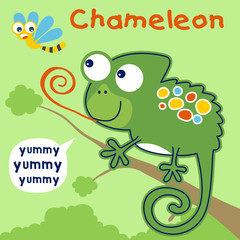 Chameleon and dragonfly cartoon. Eps 10