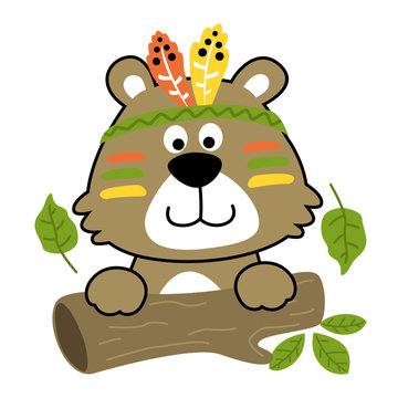 Cute animal cartoon with indian feather head. Epas 10