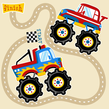 Monster truck racing cartoon. Eps 10