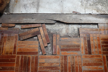 Old parquet floor, cracked
