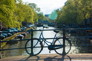 Bicycle on the bridge in Amsterdam, Netherlands