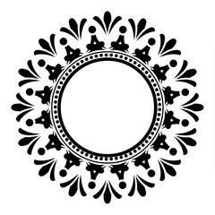 black and white decorative round frame - obrazy, fototapety, plakaty