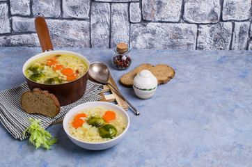 Thick clear soup with pasta