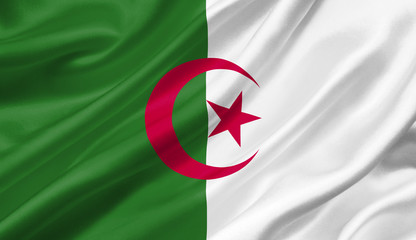 Algeria flag waving with the wind, 3D illustration.
