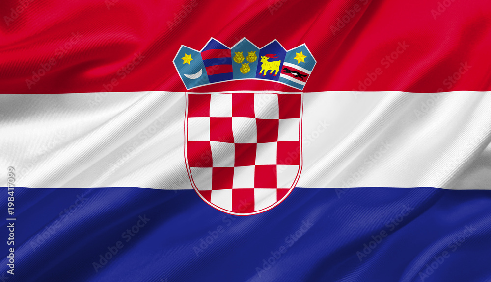 Wall mural Croatia flag waving with the wind, 3D illustration.