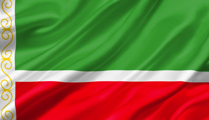 Chechnya flag waving with the wind, 3D illustration.