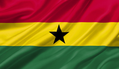Ghana flag waving with the wind, 3D illustration.