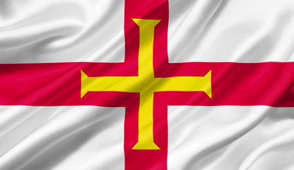 Guernsey flag waving with the wind, 3D illustration.