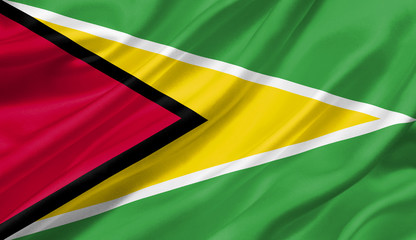 Guyana flag waving with the wind, 3D illustration.