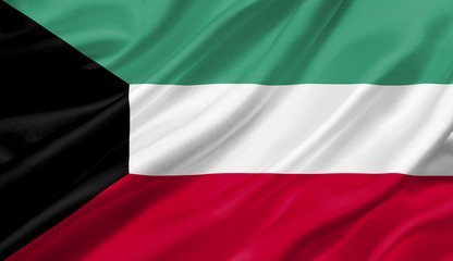 Kuwait flag waving with the wind, 3D illustration.