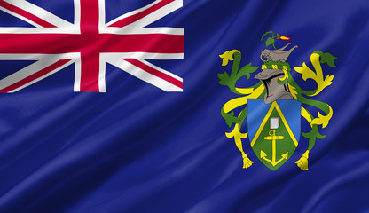 Pitcairn Islands flag waving with the wind, 3D illustration.