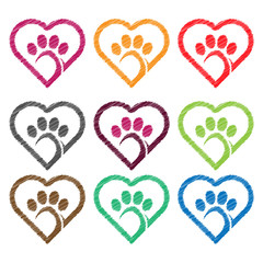 Vector abstract hatched paw. Flat design.