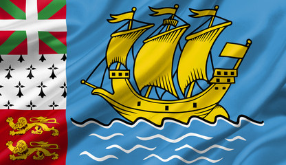 Naklejka premium Saint Pierre and Miquelon flag waving with the wind, 3D illustration.