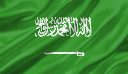 Saudi Arabia flag waving with the wind, 3D illustration.