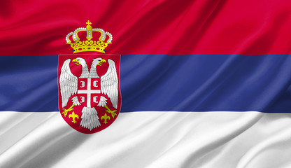 Serbia flag waving with the wind, 3D illustration. - obrazy, fototapety, plakaty