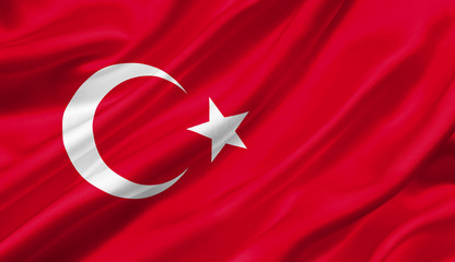 Turkey flag waving with the wind, 3D illustration.