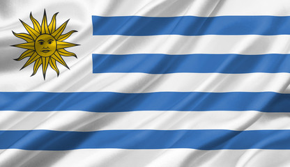 Uruguay flag waving with the wind, 3D illustration.