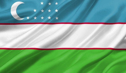 Uzbekistan flag waving with the wind, 3D illustration.