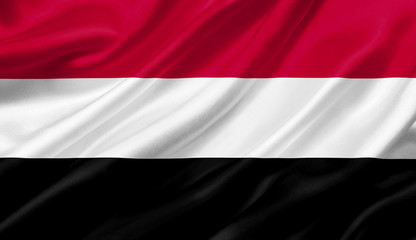 Yemen flag waving with the wind, 3D illustration.