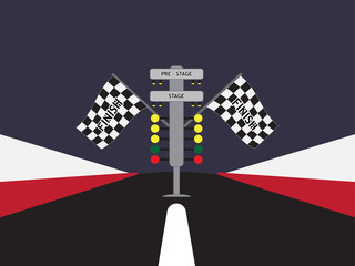 Racing start lights and checkered flag of race car event in a racetrack. Vector illustration. EPS10