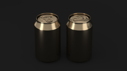 Two small gold aluminum soda cans mockup on black background