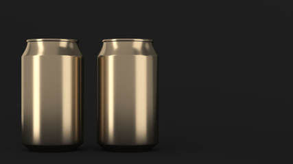 Two small gold aluminum soda cans mockup on black background