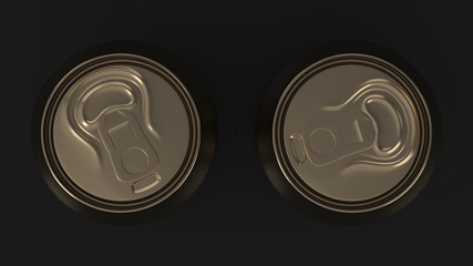 Two small gold aluminum soda cans mockup on black background