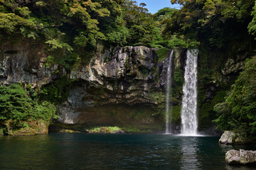 Fototapeta na wymiar Cheonjiyeon Waterfall in Seogwipo-si, Jeju island.