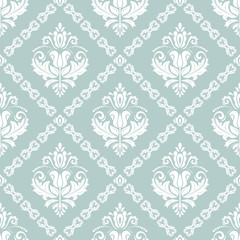 Fototapeta na wymiar Orient vector classic light blue and white pattern. Seamless abstract background with vintage elements. Orient background