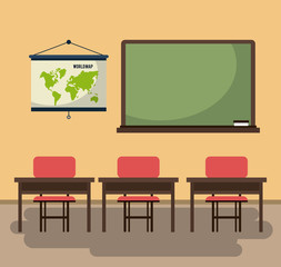 Empty classroom interior cartoon vector illustration graphic design