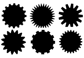 Set of black blank stamps on white background. Starburst and sunburst. Badges and labels various shapes.  Group of objects