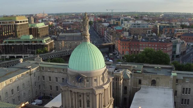 Aerial shot of the Customs House Dublin with the city in the background