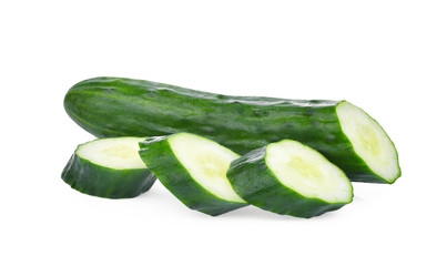 sliced japanese cucumber, suhyo or zucchini with slice isolated on white background, healthy vegetables