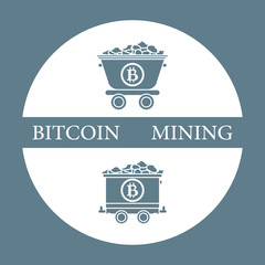 Mining bitcoins trolleys with ore.