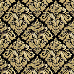 Seamless oriental ornament. Fine vector traditional oriental pattern with golden 3D elements, shadows and highlights