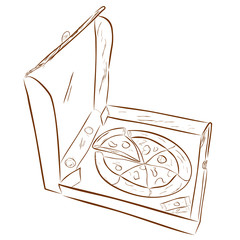 Simple Doodle of Pizza in Cardboard, at Transparent Effect Background