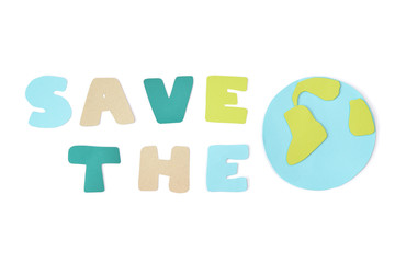 Save the world paper cut on white background - isolated