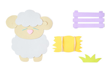 Sheep paper cut on white background - isolated