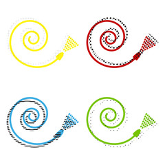 Garden hose sign. Vector. Yellow, red, blue, green icons with th