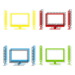 Home theater sign. Vector. Yellow, red, blue, green icons with t