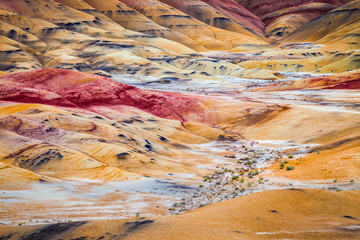 Detail image of the colorful clay hills in the Painted Hills of Oregon, USA