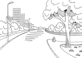 Street road graphic black white city crossroad landscape sketch illustration vector 