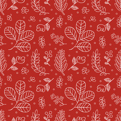 Fototapeta premium Leaves, branch and flowers. Seamless vector pattern (background).