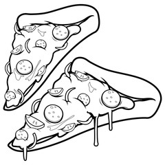 Pizza slices. Vector black and white coloring page.