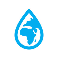 Environment water icon. Blue planet earth in water drop symbol isolated on white background. Vector illustration.