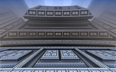 Obraz premium The Italian Cathedral in shades of gray.Architectural structure.Digital fractal 3D design.