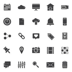 Essentials vector icons set, modern solid symbol collection, filled style pictogram pack. Signs, logo illustration. Set includes icons as calendar, cloud, tv or monitor screen, video camera, home