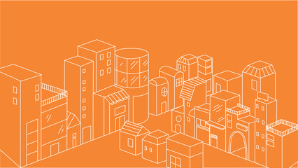 White thin line city elements. concept of downtown, office center, metropolis, residential, life. isolated on orange background. flat style trend modern logo design vector illustration