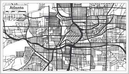 Atlanta Georgia USA City Map in Retro Style Black and White Color. Outline Map.